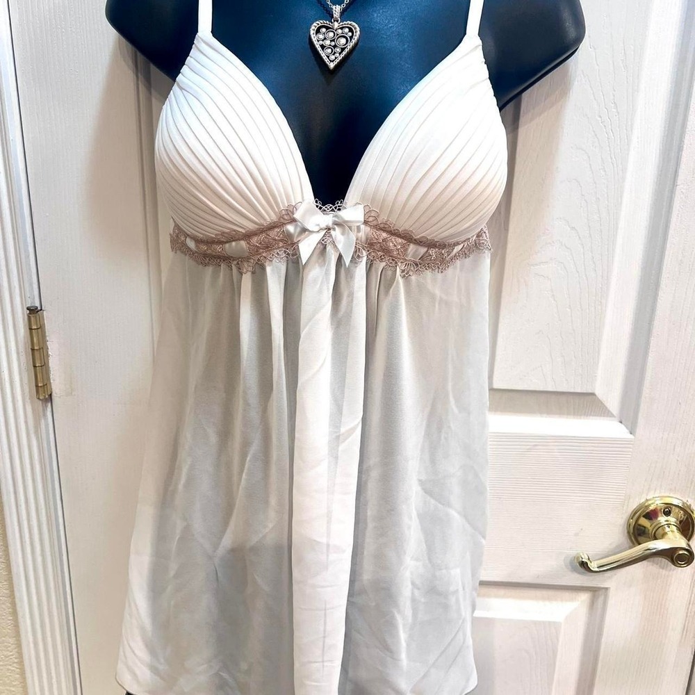 Linea Donatella Ivory White Pleated Lace Babydoll Chemise L PMC086M